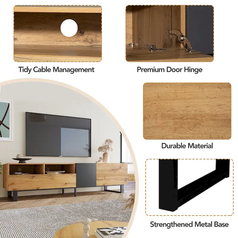 Meuble TV Wood+Grey 70,9 avec rangement et porte abattante pour TV jusqu'à 80