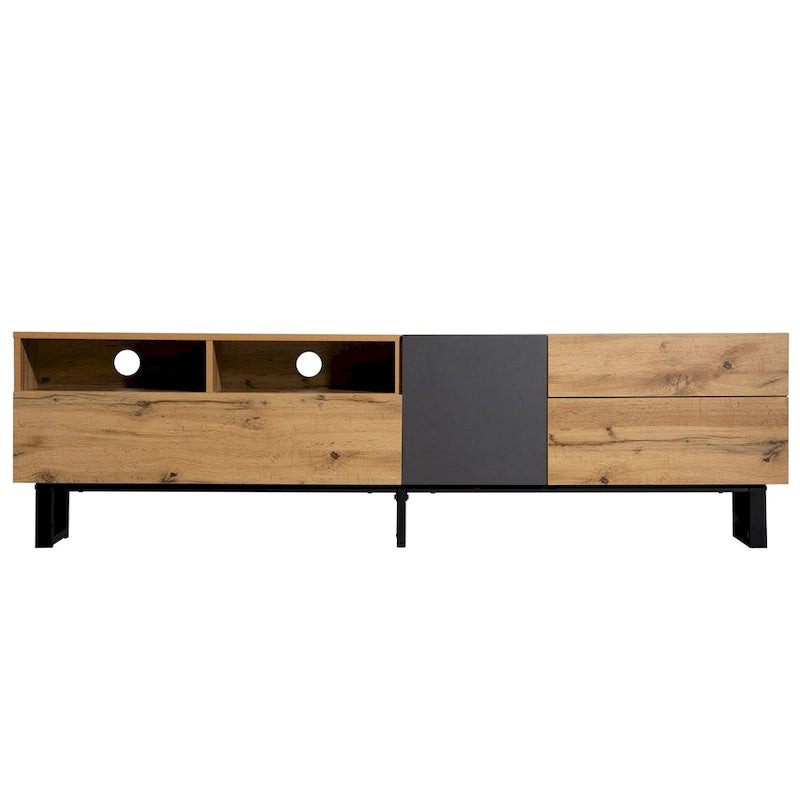 Meuble TV Wood+Grey 70,9 avec rangement et porte abattante pour TV jusqu'à 80