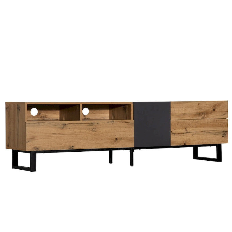 Meuble TV Wood+Grey 70,9 avec rangement et porte abattante pour TV jusqu'à 80