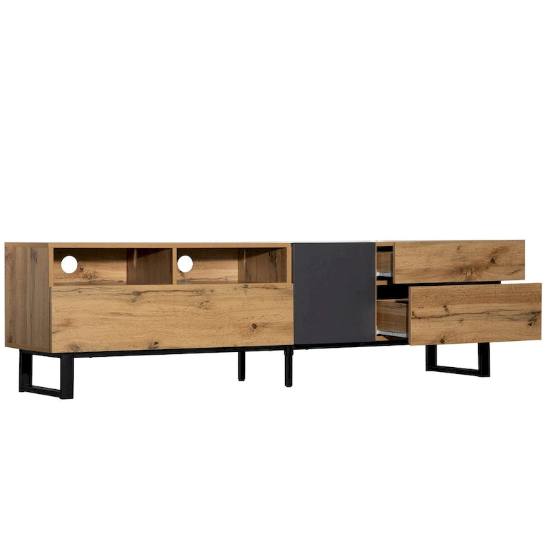 Meuble TV Wood+Grey 70,9 avec rangement et porte abattante pour TV jusqu'à 80