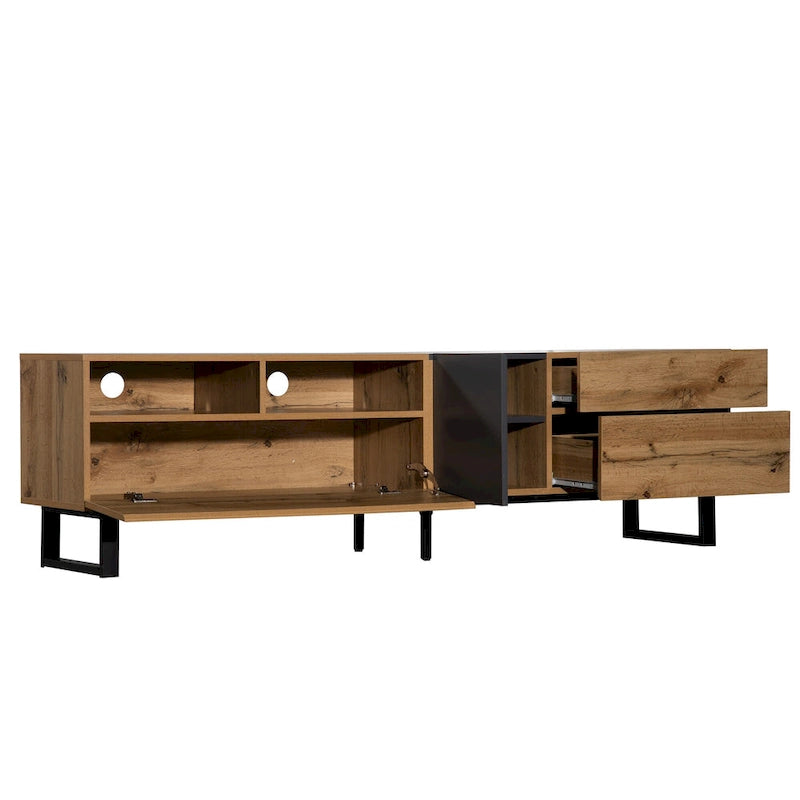 Meuble TV Wood+Grey 70,9 avec rangement et porte abattante pour TV jusqu'à 80