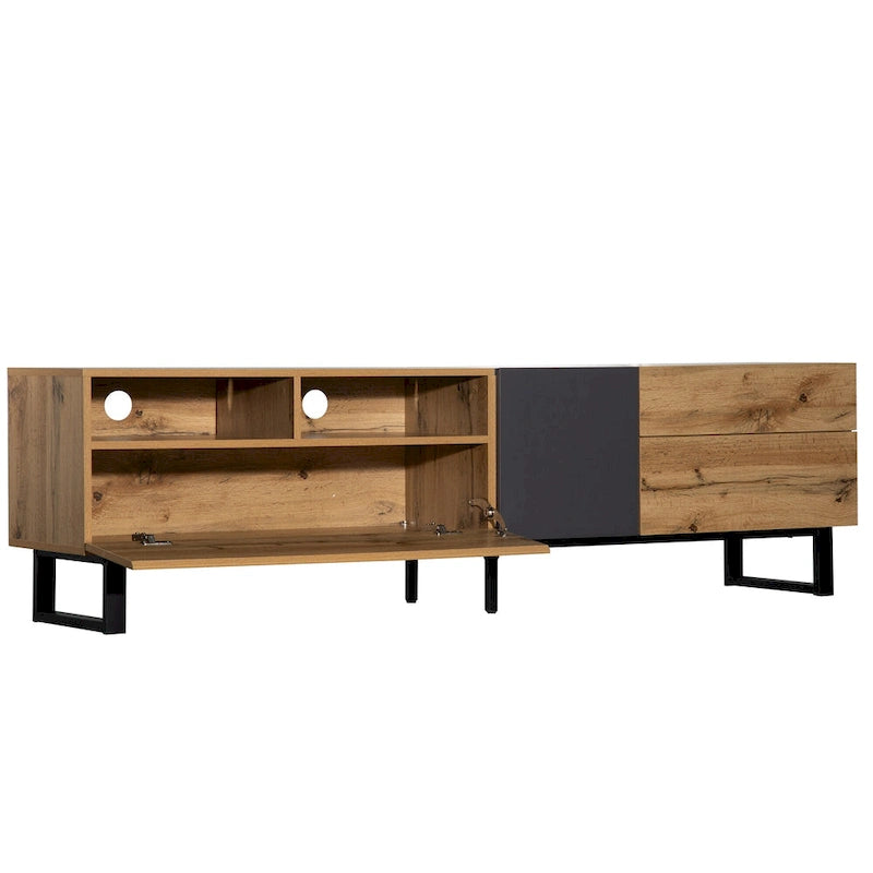 Meuble TV Wood+Grey 70,9 avec rangement et porte abattante pour TV jusqu'à 80