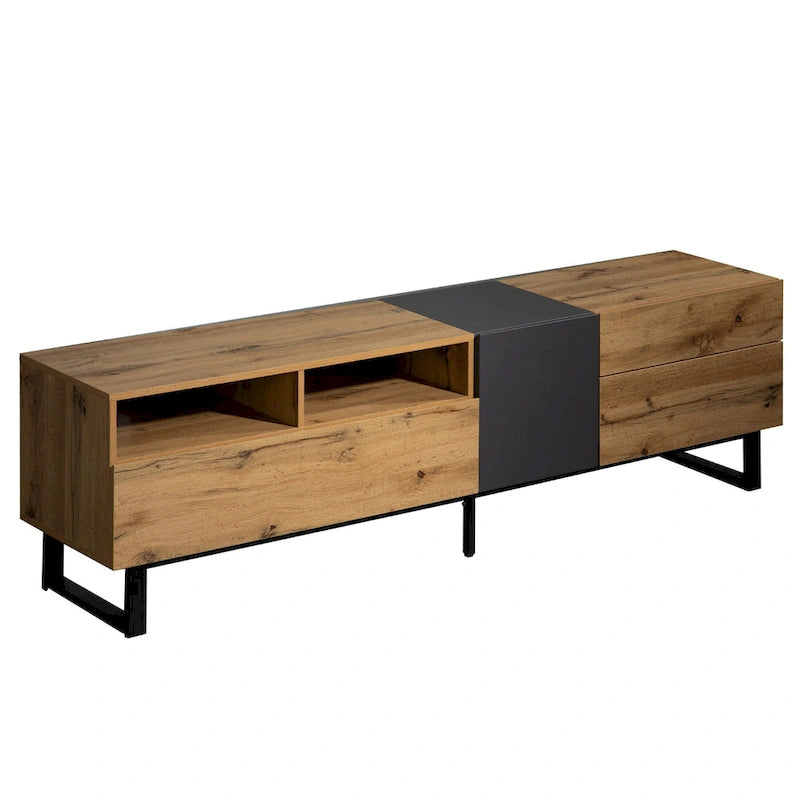 Meuble TV Wood+Grey 70,9 avec rangement et porte abattante pour TV jusqu'à 80