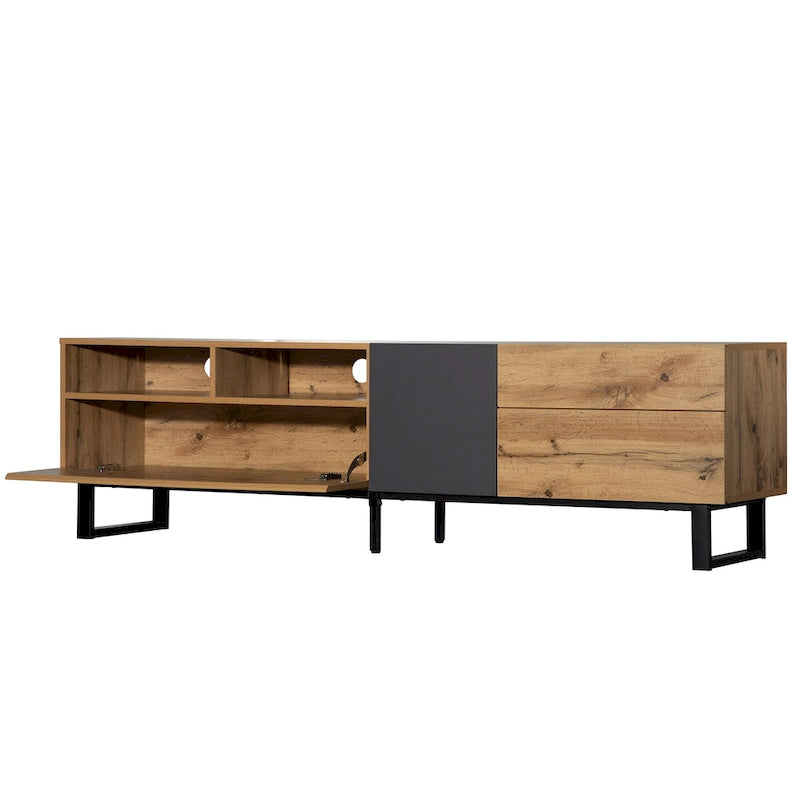 Meuble TV Wood+Grey 70,9 avec rangement et porte abattante pour TV jusqu'à 80
