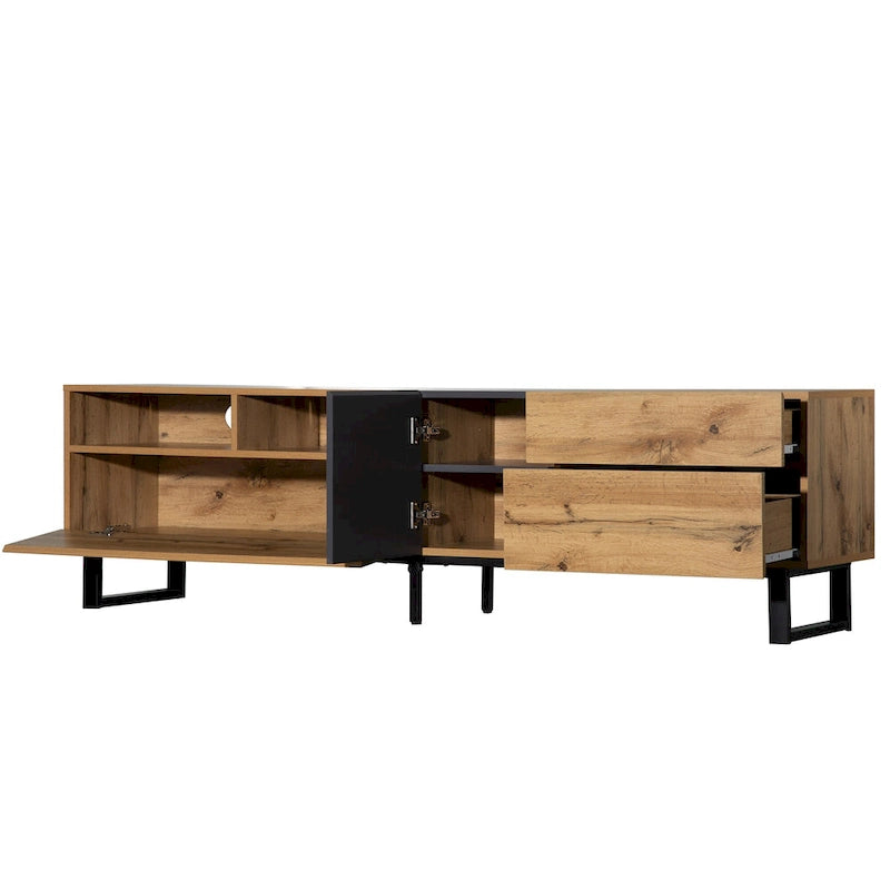 Meuble TV Wood+Grey 70,9 avec rangement et porte abattante pour TV jusqu'à 80