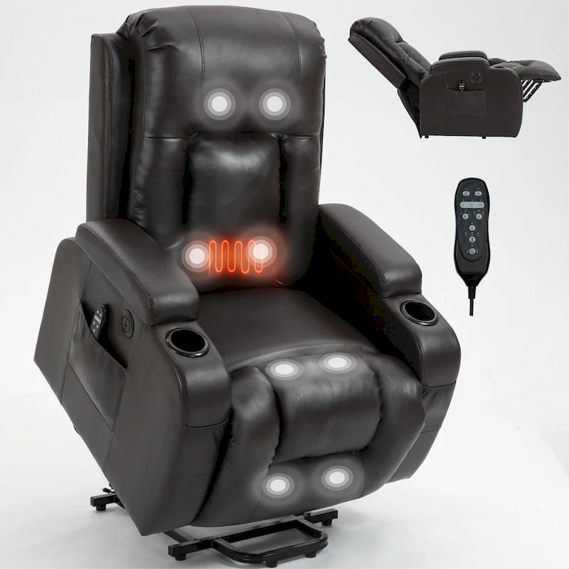 Fauteuil releveur électrique à position infinie pour personnes âgées, avec massage vibrant 8 points et chauffage lombaire, port de chargement USB