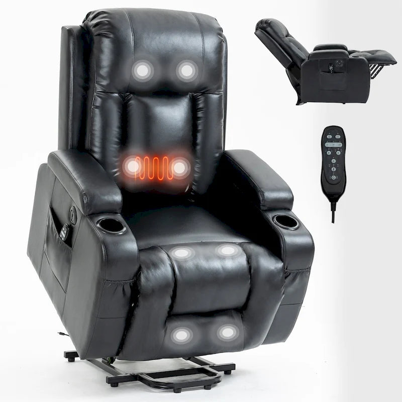 Fauteuil releveur électrique à position infinie pour personnes âgées, avec massage vibrant 8 points et chauffage lombaire, port de chargement USB