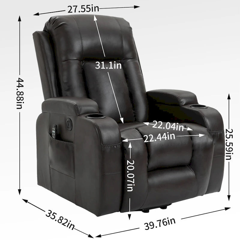 Fauteuil releveur électrique à position infinie pour personnes âgées, avec massage vibrant 8 points et chauffage lombaire, port de chargement USB