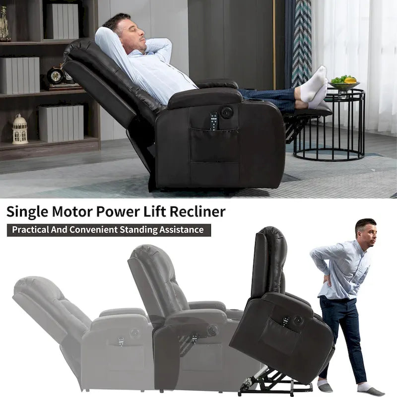 Fauteuil releveur électrique à position infinie pour personnes âgées, avec massage vibrant 8 points et chauffage lombaire, port de chargement USB