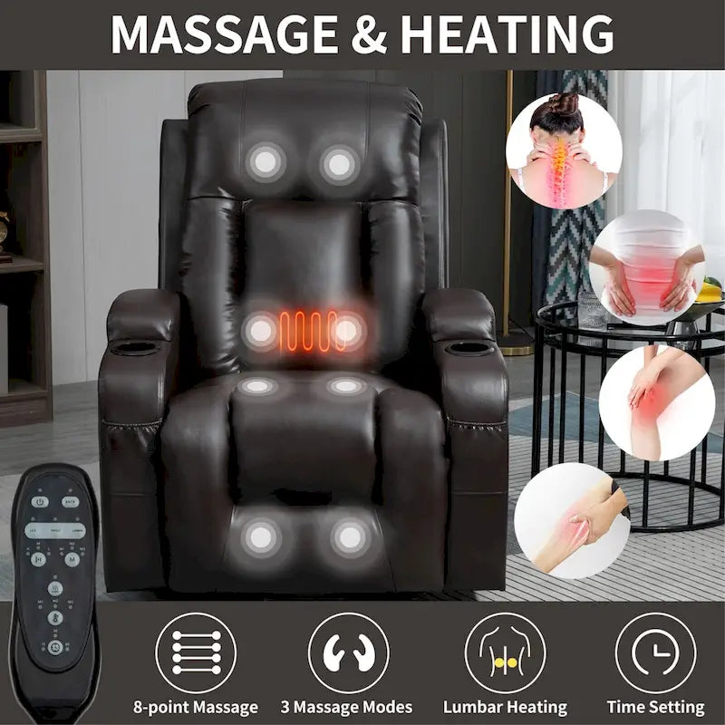 Fauteuil releveur électrique à position infinie pour personnes âgées, avec massage vibrant 8 points et chauffage lombaire, port de chargement USB
