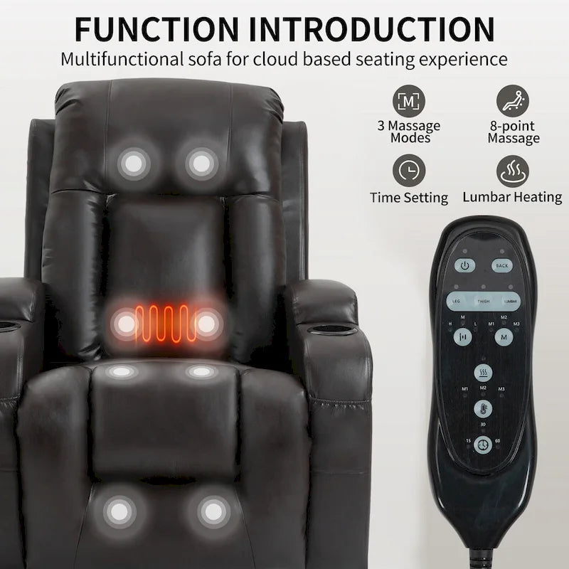 Fauteuil releveur électrique à position infinie pour personnes âgées, avec massage vibrant 8 points et chauffage lombaire, port de chargement USB