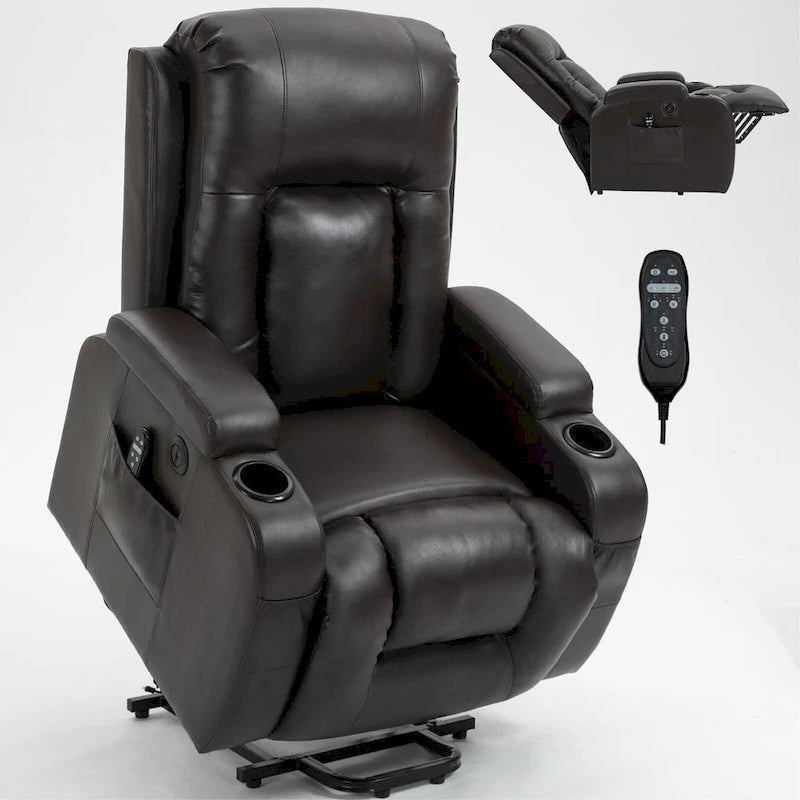 Fauteuil releveur électrique à position infinie pour personnes âgées, avec massage vibrant 8 points et chauffage lombaire, port de chargement USB