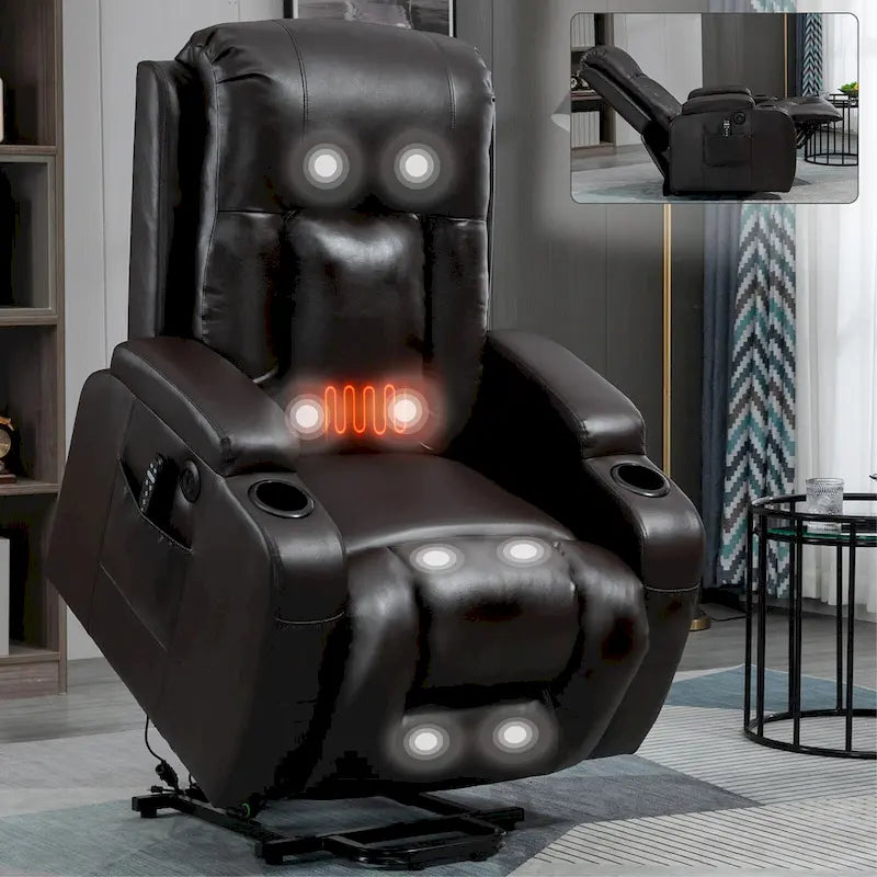 Fauteuil releveur électrique à position infinie pour personnes âgées, avec massage vibrant 8 points et chauffage lombaire, port de chargement USB