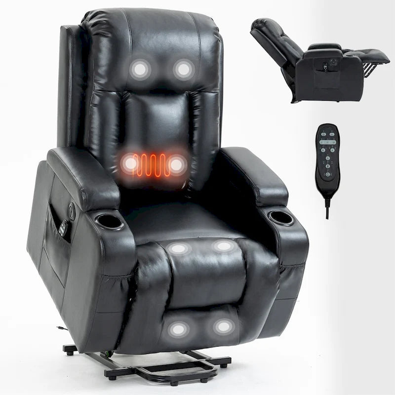Fauteuil releveur électrique à position infinie pour personnes âgées, avec massage vibrant 8 points et chauffage lombaire, port de chargement USB