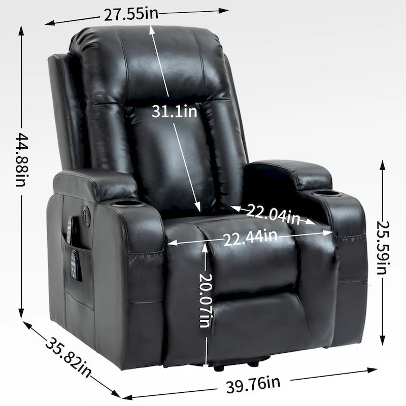 Fauteuil releveur électrique à position infinie pour personnes âgées, avec massage vibrant 8 points et chauffage lombaire, port de chargement USB