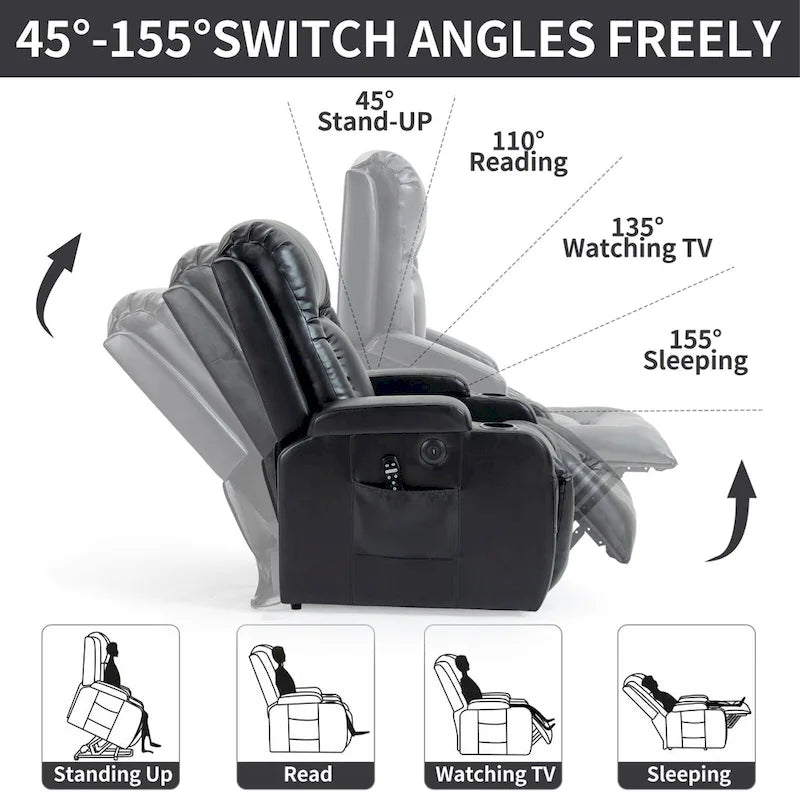 Fauteuil releveur électrique à position infinie pour personnes âgées, avec massage vibrant 8 points et chauffage lombaire, port de chargement USB