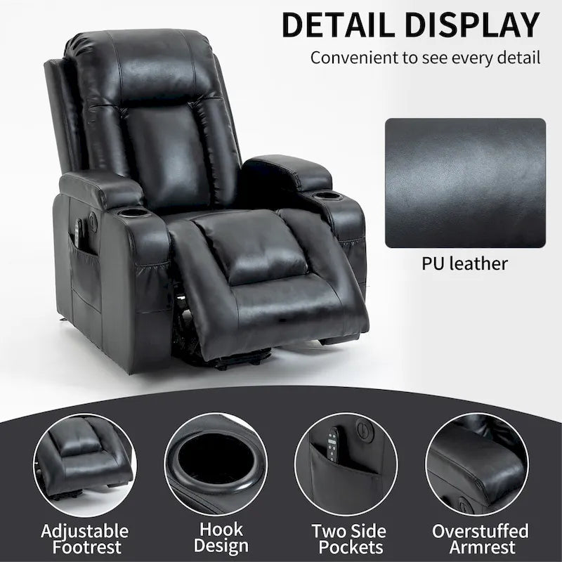 Fauteuil releveur électrique à position infinie pour personnes âgées, avec massage vibrant 8 points et chauffage lombaire, port de chargement USB