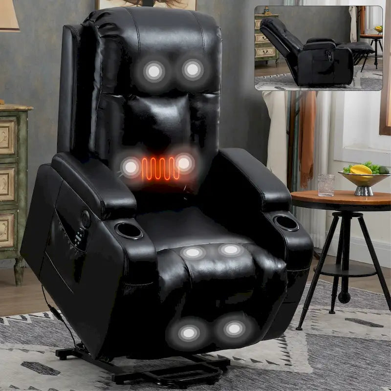 Fauteuil releveur électrique à position infinie pour personnes âgées, avec massage vibrant 8 points et chauffage lombaire, port de chargement USB