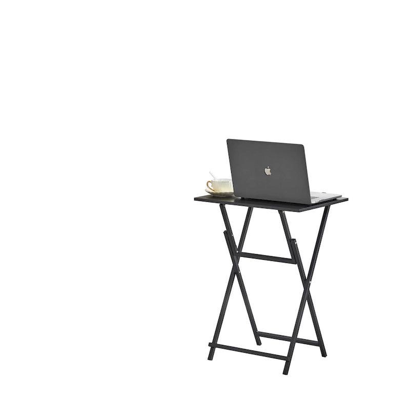 Lot de 2 tables de plateau TV pliantes, table d'appoint de canapé portable, table à goûter industrielle, peu encombrante et facile à plier, bois rustique