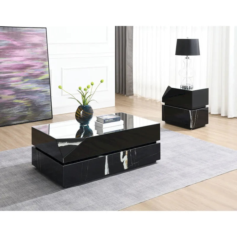 Table basse finition miroir noir