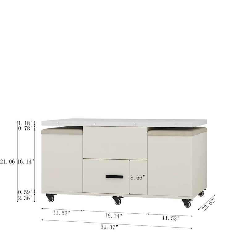 Table basse relevable moderne avec 4 tabourets et 2 tiroirs