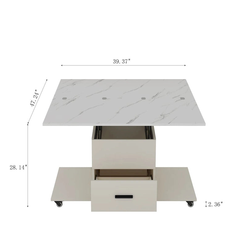 Table basse relevable moderne avec 4 tabourets et 2 tiroirs