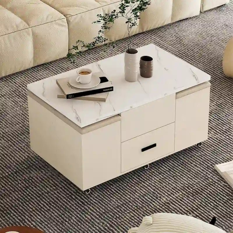 Table basse relevable moderne avec 4 tabourets et 2 tiroirs