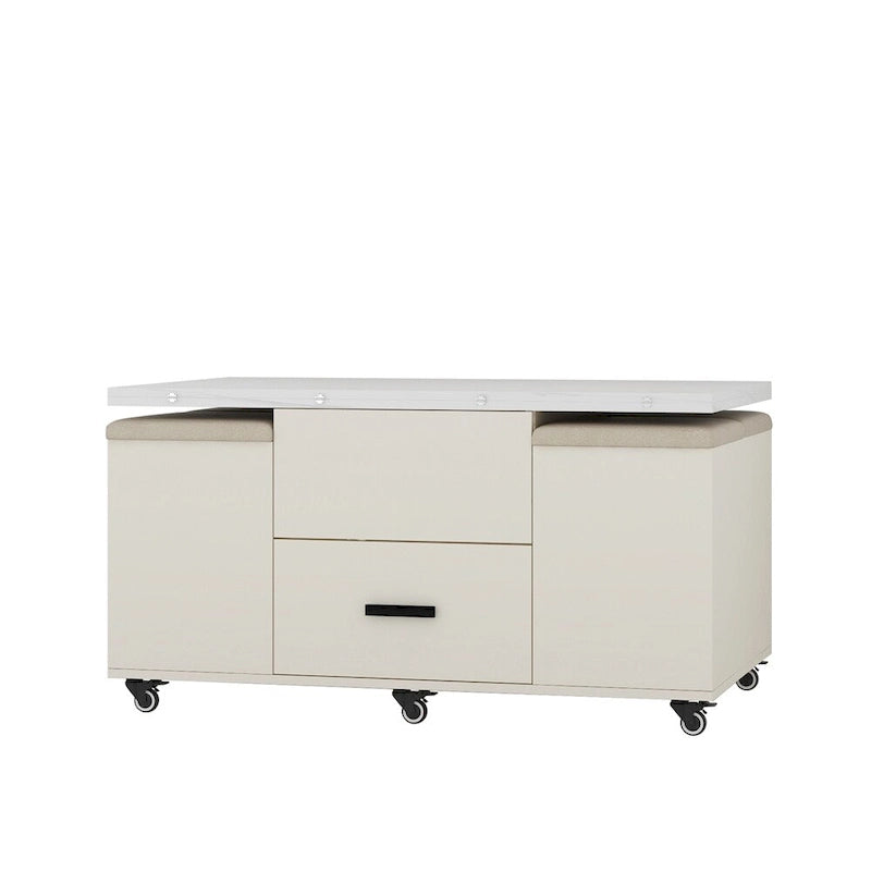 Table basse relevable moderne avec 4 tabourets et 2 tiroirs