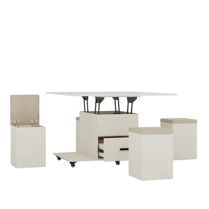 Table basse relevable moderne avec 4 tabourets et 2 tiroirs