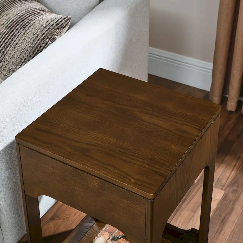 Table d'appoint relevable moderne du milieu du siècle, petite table d'appoint montante pour canapé avec étagère de rangement, table de chevet en bois