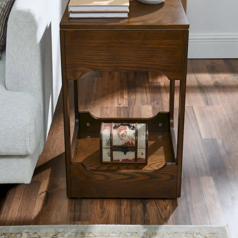 Table d'appoint relevable moderne du milieu du siècle, petite table d'appoint montante pour canapé avec étagère de rangement, table de chevet en bois