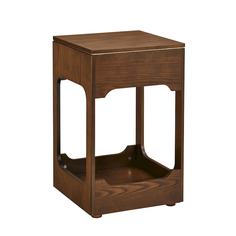 Table d'appoint relevable moderne du milieu du siècle, petite table d'appoint montante pour canapé avec étagère de rangement, table de chevet en bois