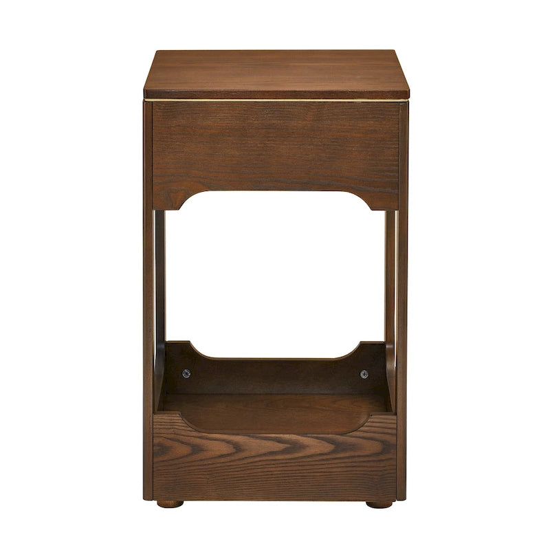 Table d'appoint relevable moderne du milieu du siècle, petite table d'appoint montante pour canapé avec étagère de rangement, table de chevet en bois