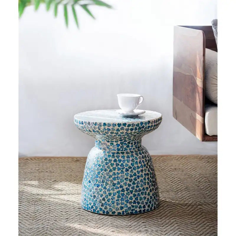 Tabouret de jardin D15x16 Capiz, petite table d'appoint