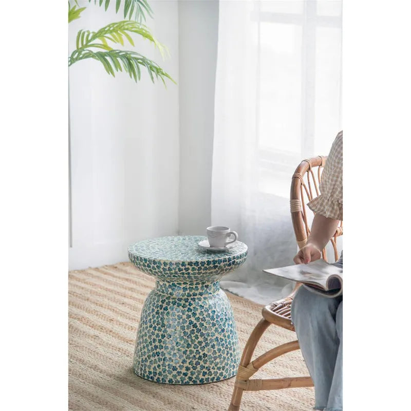 Tabouret de jardin D15x16 Capiz, petite table d'appoint