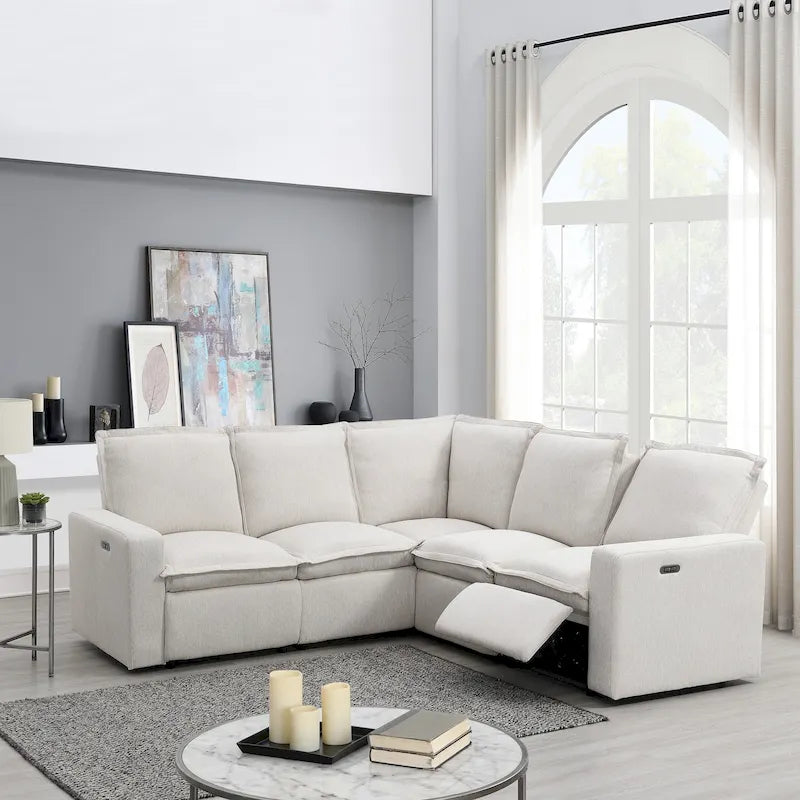 Fauteuil inclinable électrique Siège de cinéma maison Chaise souple avec port USB pour salon, chambre, salle de cinéma, beige