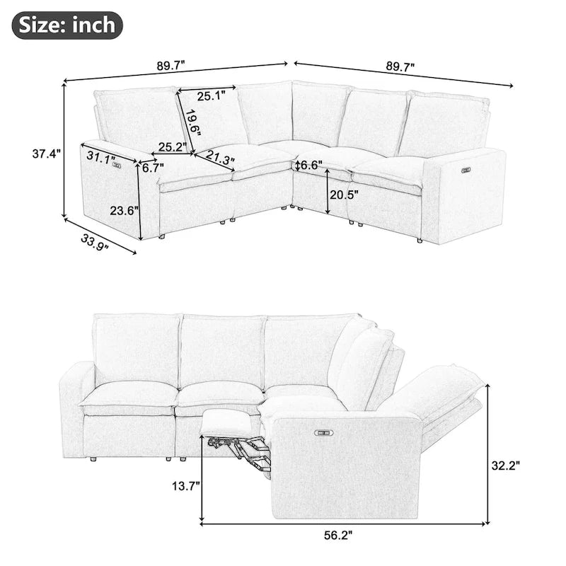 Fauteuil inclinable électrique Siège de cinéma maison Chaise souple avec port USB pour salon, chambre, salle de cinéma, beige