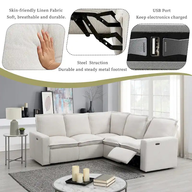 Fauteuil inclinable électrique Siège de cinéma maison Chaise souple avec port USB pour salon, chambre, salle de cinéma, beige