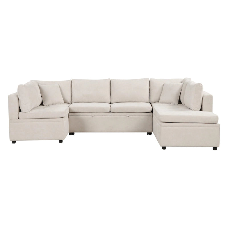 117.3 Canapé d'angle surdimensionné en U avec fonction convertible et deux oreillers décoratifs pour salon, beige