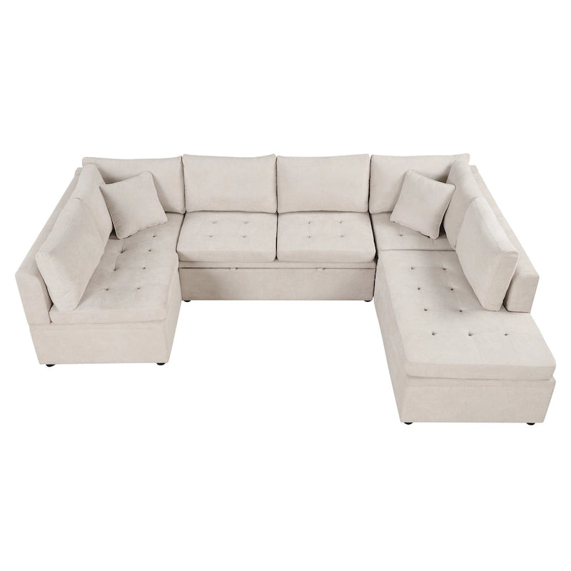 117.3 Canapé d'angle surdimensionné en U avec fonction convertible et deux oreillers décoratifs pour salon, beige