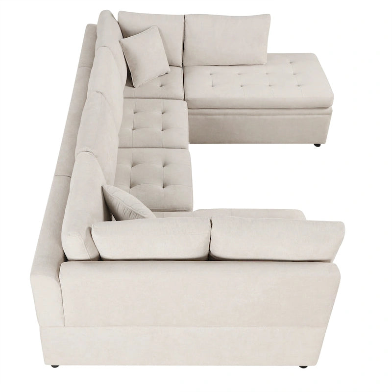117.3 Canapé d'angle surdimensionné en U avec fonction convertible et deux oreillers décoratifs pour salon, beige