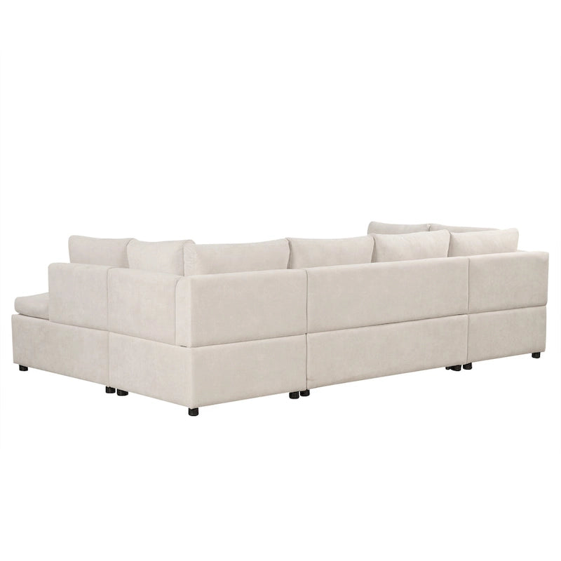 117.3 Canapé d'angle surdimensionné en U avec fonction convertible et deux oreillers décoratifs pour salon, beige