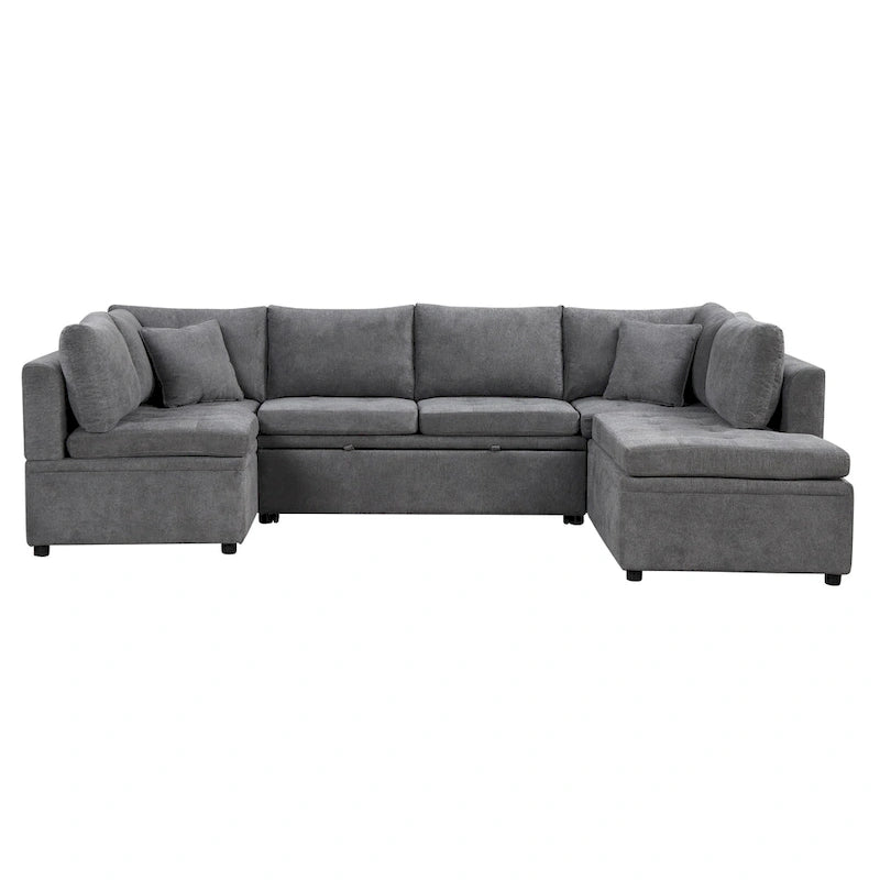 117.3 Canapé d'angle surdimensionné en U avec fonction convertible et deux oreillers décoratifs pour salon, beige