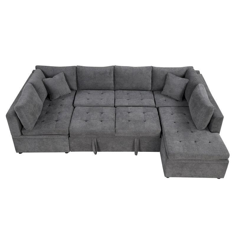 117.3 Canapé d'angle surdimensionné en U avec fonction convertible et deux oreillers décoratifs pour salon, beige