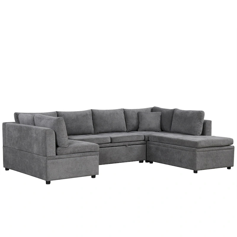 117.3 Canapé d'angle surdimensionné en U avec fonction convertible et deux oreillers décoratifs pour salon, beige