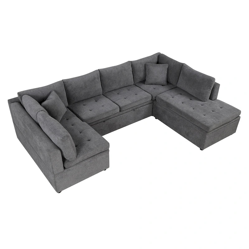 117.3 Canapé d'angle surdimensionné en U avec fonction convertible et deux oreillers décoratifs pour salon, beige