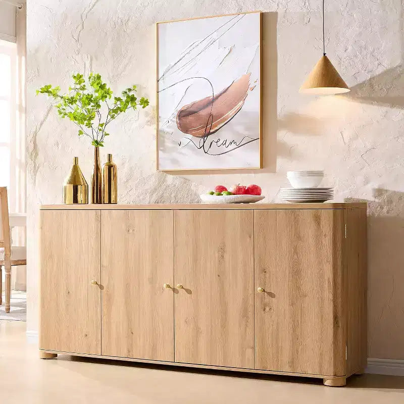 Buffet de cuisine avec 4 portes et étagères, grand buffet de rangement moderne, buffet de rangement de 66 po pour bar à café
