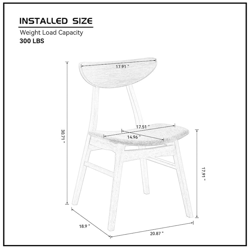 Lot de 2 chaises de salle à manger modernes en bois, avec dossier et assise rembourrée, adaptées à la salle à manger et au salon