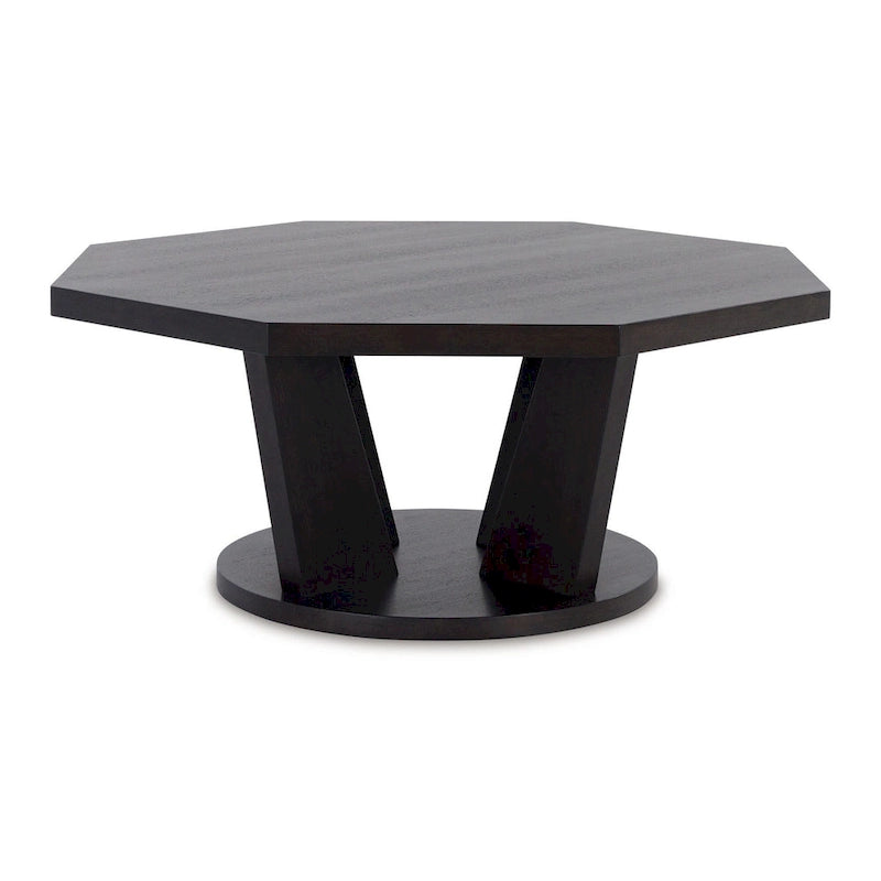 Table basse café octogonale Chloe, 40 pouces, en bois brun expresso