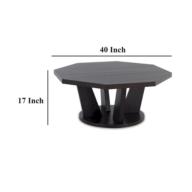 Table basse café octogonale Chloe, 40 pouces, en bois brun expresso